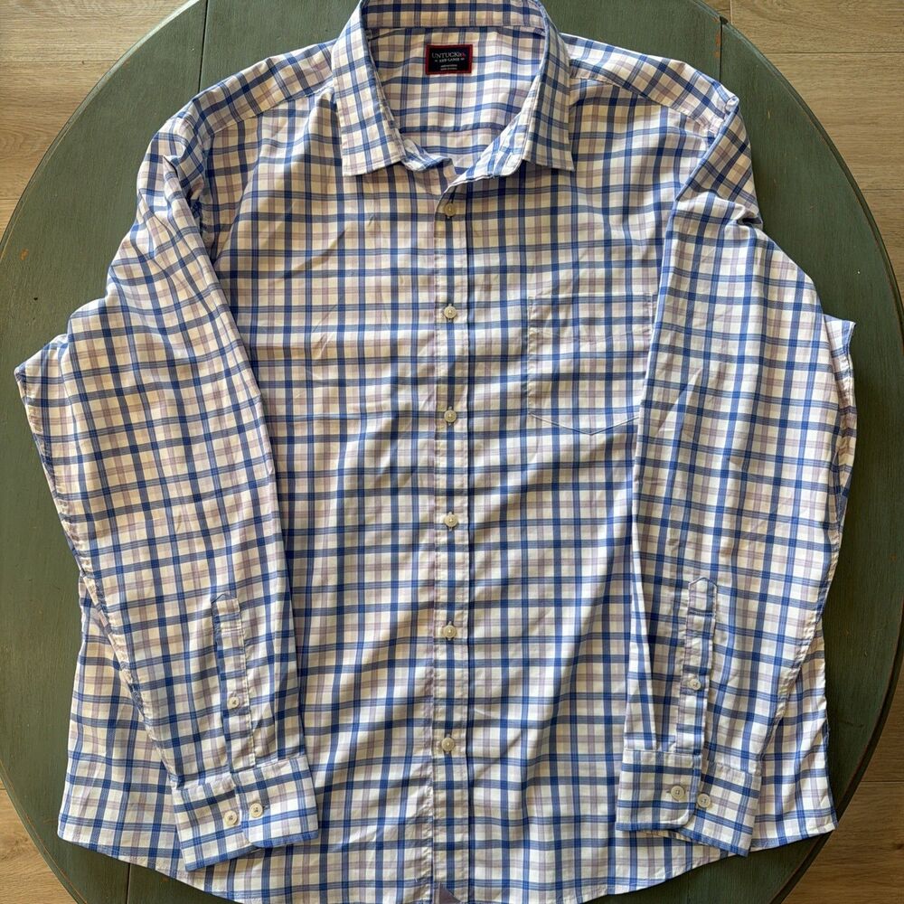 UNTUCKit Evans XXXL Blue Plaid Long Sleeve Button Down Shirt 41465